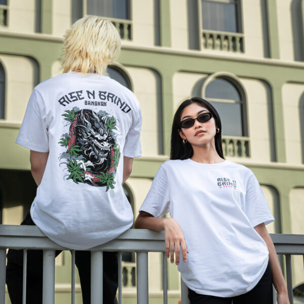 Rise And Grind Dragon White Graphic Tee