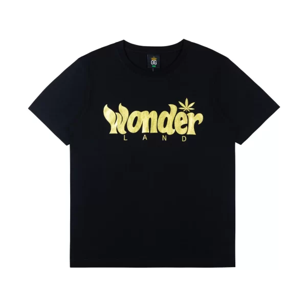Wonderland Pink Foil Black Tee